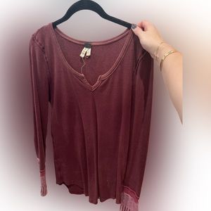 Free People Red Waffle Long Sleeve